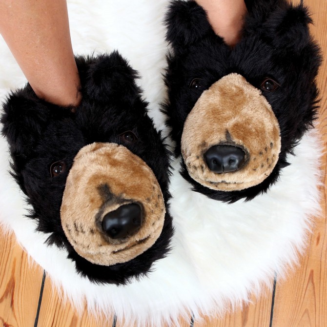 Grizzly Ours Animal Chaussons Pantoufle Chaussons Peluche Unisexe Noir 36-48 